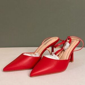 Bright Red Pointed Toe Slingback Stiletto Heels
